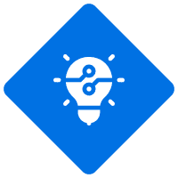 Light bulb icon on blue diamond background.