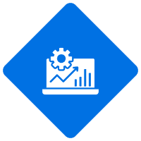 Laptop with chart and gear icon.